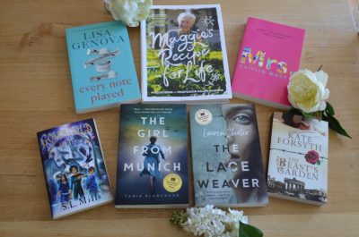 The Lace Weaver, Lauren Chater, Maggie Beer, Maggie's Recipes for Life, Lisa Genova, Every Note Played, Tania Blanchard, The Girl from Munich, Kate Forsyth, The Beast's Garden, S.L. Mills, GOM's Gold, Mrs., Caitlin Macy
